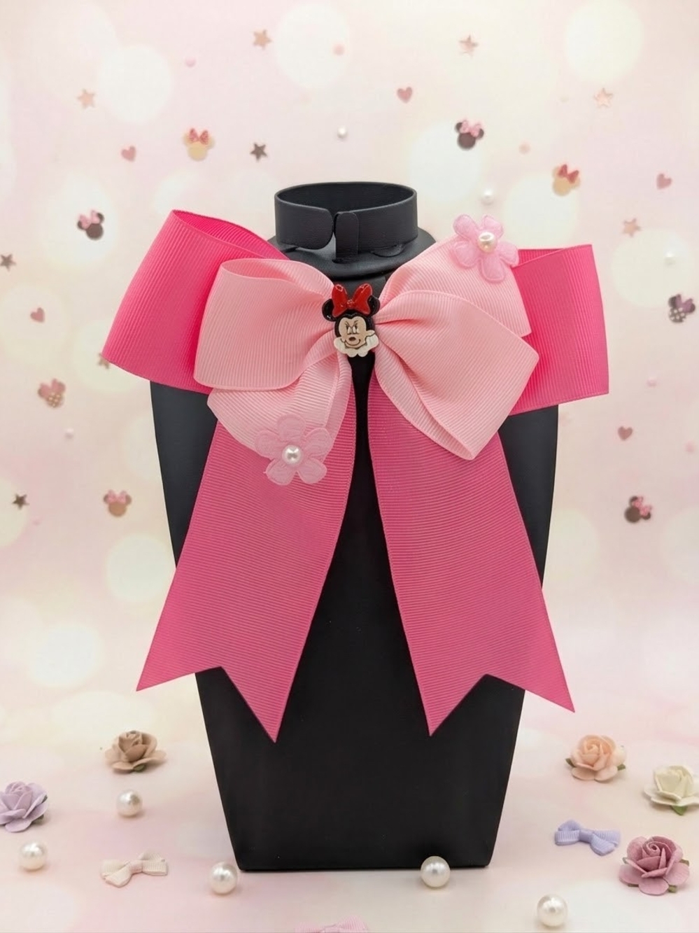 Large Layered Pink Minnie Mouse Bow With Charm